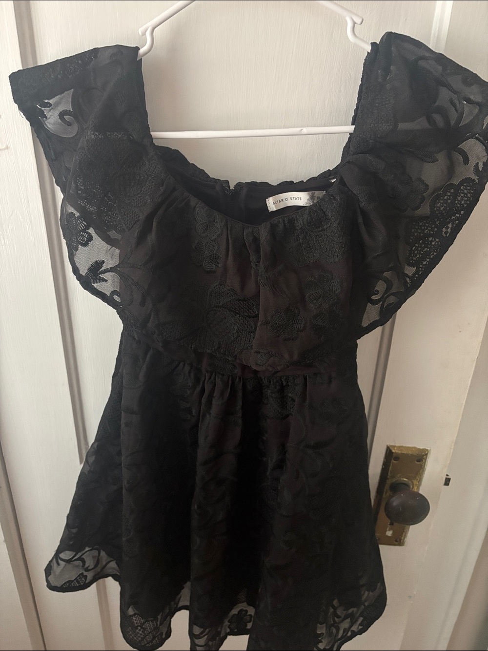 Black Lace Ruffled Formal Dress